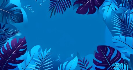 Collection of tropical leaves, foliage plant in blue color with space background