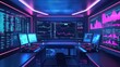 © Ari - High-tech home trading setup with VR controls and holographic screens displaying stock charts