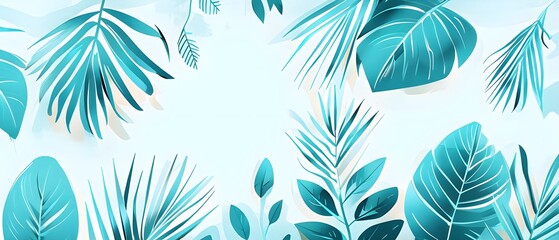 Collection of tropical leaves, foliage plant in blue color with space background