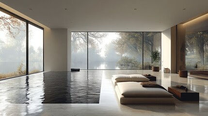 Wall Mural - Modern minimalist spa; indoor pool; serene view.