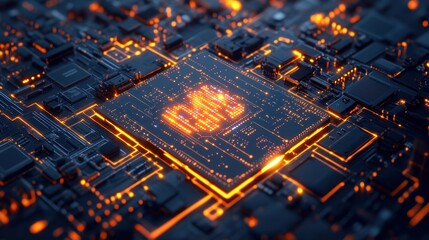 Wall Mural - futuristic circuit board with glowing elements and complex patterns