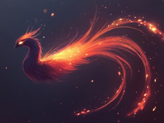 Wall Mural - a fiery bird with a glowing eye is depicted in a dark background. concept of danger and intensity, a