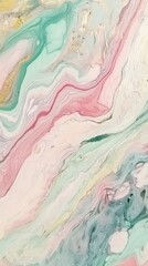 Wall Mural - A painting of a pink and green swirl with gold accents. The painting has a calming and soothing effect, with the colors blending together to create a sense of harmony and balance