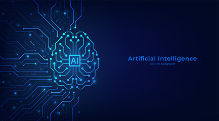 Poster - Concept of Artificial intelligence. AI digital brain on the circuit motherboard. Futuristic technology background. Vector illustration for banner and web template.