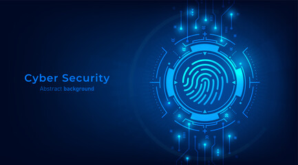 Leinwandbilder - Concept of cybersecurity and data protection privacy. Fingerprint on the HUD circuit. Privacy protection innovation and Advanced safety technology. Vector illustration.