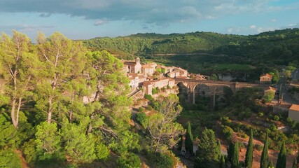 Wall Mural - Aerial view of the medieval village of Minerve in the south of France