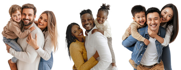 Wall Mural - PNG Diverse joyful families hugging happily, element set on transparent background