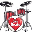 © Samaphon - A vibrant drum set with a heart-themed bass drum design conveying love and music.