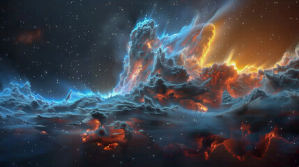 Wall Mural - Cosmic Nebula with Fiery and Icy Clouds in Deep Space