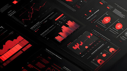 A dark-themed dashboard displaying various data visualizations and analytics.