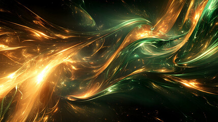 Wall Mural - 3d abstract background with cascading metallic waves in shades of copper and emerald, floating in a 