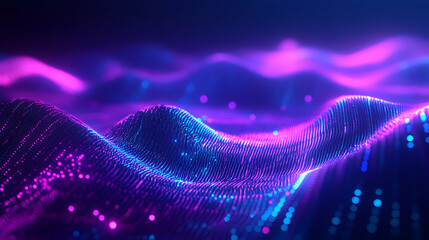 Wall Mural - 3D abstract background featuring smooth, flowing curves in a vibrant gradient of purple and blue, illuminated with soft lighting, creating a futuristic and dynamic atmosphere