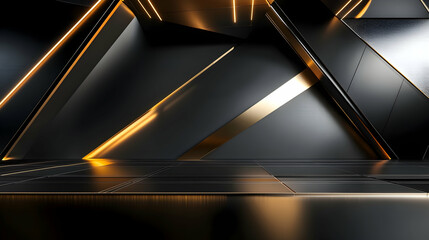Wall Mural - 3d abstract background with sharp, jagged geometric shapes in metallic textures, with light reflecti