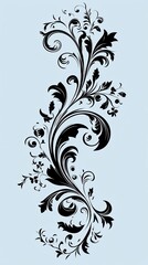 Sticker - Elegant Black Floral Design On Light Blue Background