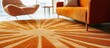© Ari - Muted orange plush carpet with abstract sunburst patterns, warm and energetic style