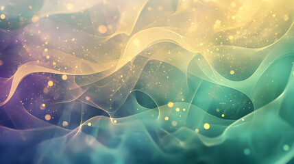 Wall Mural - abstract background with layered translucent shapes, subtle gradients of green, purple, and gold, an