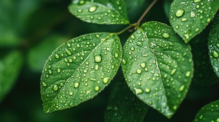 Wall Mural - Water Droplets On Green Leaves