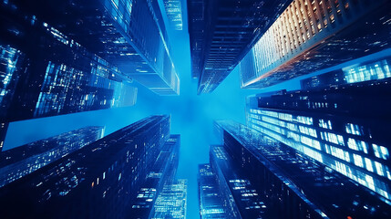 Wall Mural - A fragment of a modern office building in the capital .glass buildings with cloudy blue sky background .modern office building  View to the modern office building skyscrapers from the bottom
