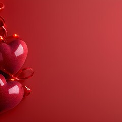 Wall Mural - Romantic hearts with festive lights on a red background