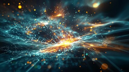 Wall Mural - Complex network of interconnected nodes and lines forming a dynamic data visualization, representing the flow and processing of big data in a futuristic cyberspace environment