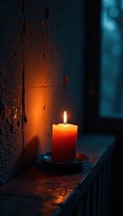 Candle in the dark, casting eerie shadows on walls, eerie, night, dark