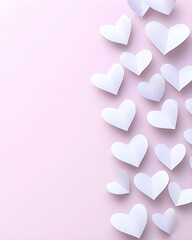 Wall Mural - Delicate paper hearts cascading on a pastel pink background