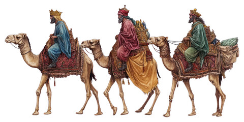 Wall Mural - PNG Three wise men camels illustration traditional.