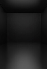 Wall Mural - black podium or pedestal display on dark background with long platform a dramatic black stage set in
