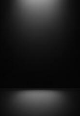 Wall Mural - Black podium or pedestal display on dark background with long platform a dramatic black stage set in an intimate studio, highlighting the essence of creativity and performance in a minimalist environ