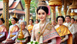 © INDYQ - An Asian woman in a traditional Thai with happy new years, An Asian woman in a traditional Thai with christmas