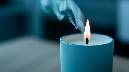 Wall Mural - Lit Teal Candle with Smoke