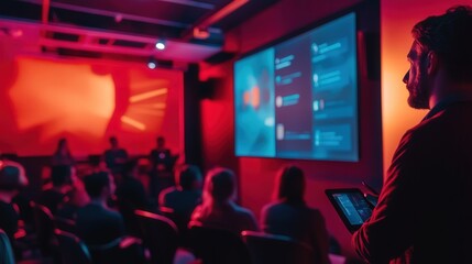 Wall Mural - A touch-enabled presentation screen in a conference room, allowing users to swipe through slides and make annotations