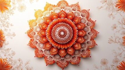 Canvas Print - Ornate orange mandala, floral background.