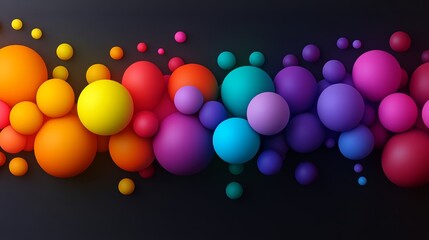 Wall Mural - Colorful line of spheres on a black background. The spheres are of different colors and sizes, creating a vibrant and dynamic visual effect. Concept of energy and movement