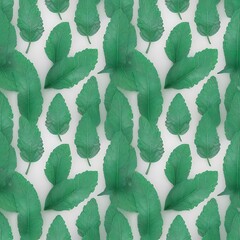 Seamless Pattern With Mint Leaves On White.