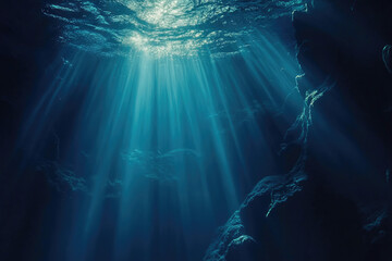 Dark blue underwater with sunlight, Background