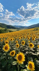 Wall Mural - vibrant sunflower field under a bright sky in summer