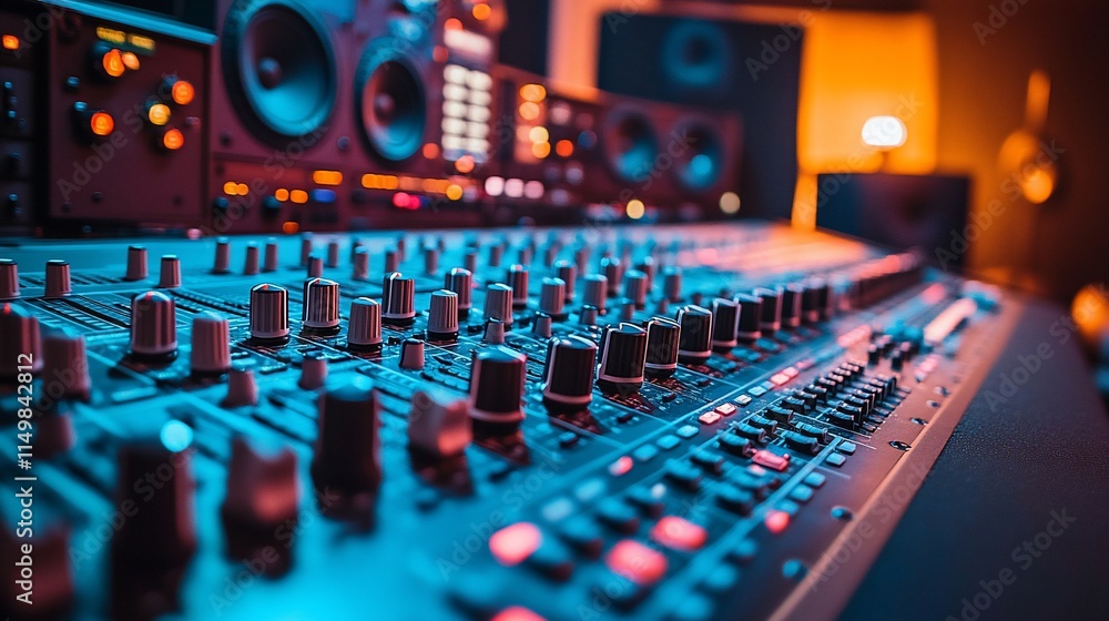 Professional audio mixing console in recording studio. Stock ...