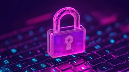 Poster - Cyber Security: Digital Padlock on Keyboard.