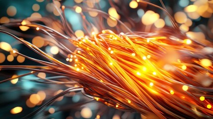 Leinwandbilder - Glowing Fiber Optics Network Blur Background