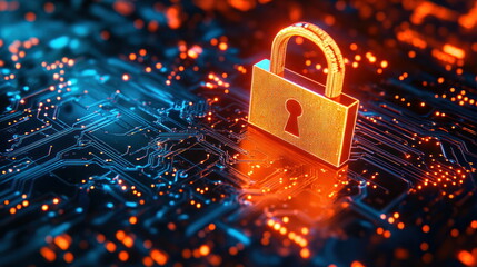 Aufkleber - Cyber Security: Padlock on Circuit Board.