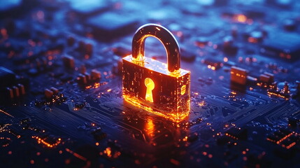 Poster - Cyber Security: Digital Lock on Circuit Board.