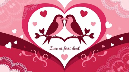 Wall Mural - Love at first deal with two birds sharing a sweet kiss