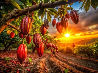 Wall Mural - Ecuadorian Cacao Plantation Silhouette - Rainforest Sunset Photography