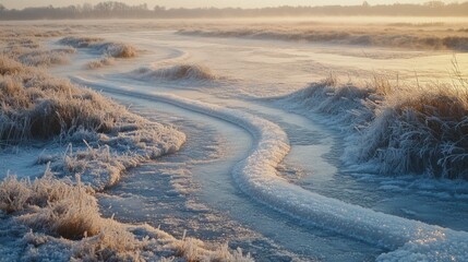 Sticker - Frozen River in a Misty Meadow