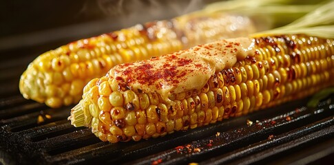 Wall Mural - Grilled corn on the cob with cheese and spices.