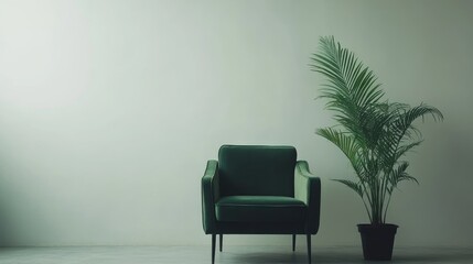 Sticker - Cozy Green Chair with Plant in Modern Minimalist Interior Space