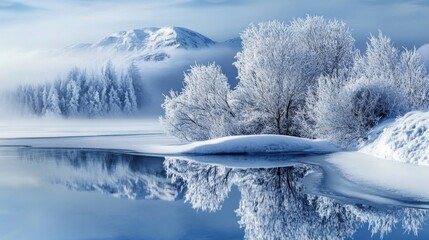 Sticker - Frosty Winter Landscape with Mountain Reflections