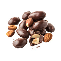 Tasty Chocolate-Coated Nuts isolated on transparent background