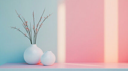 Wall Mural - blank wall pink color with shadow window sunlight and eampty room pink lounge with curved armchair, 